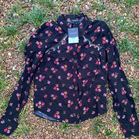 NWT Topshop shirt button down floral top size 0 - Picture 4 of 4
